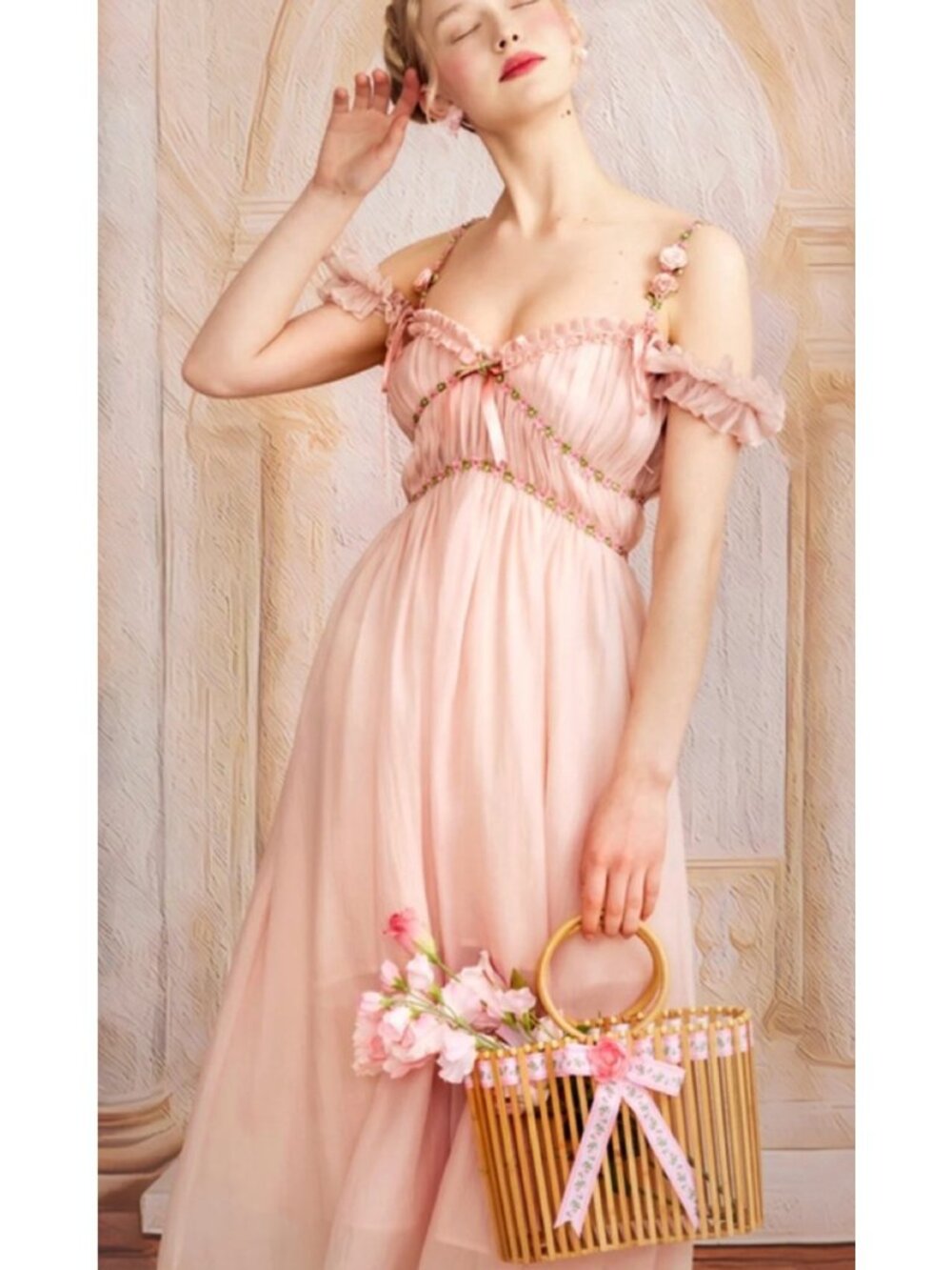 Lacemade Aurora Dress Pink Blush Viral Cottagecore Fairycore Maxi Smock S Prince